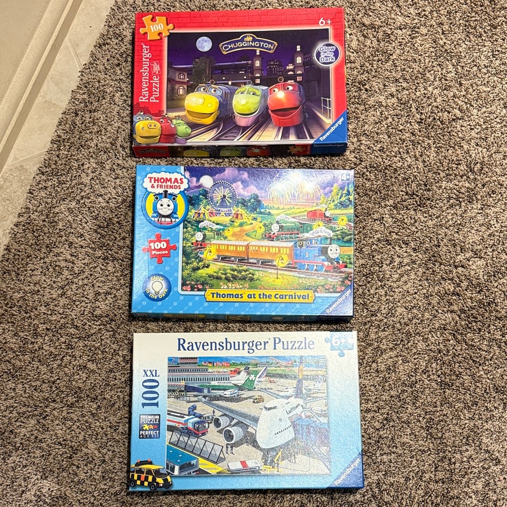 3 Ravensburger Puzzle Set - Chuggington, Thomas, and Airplane Themes
